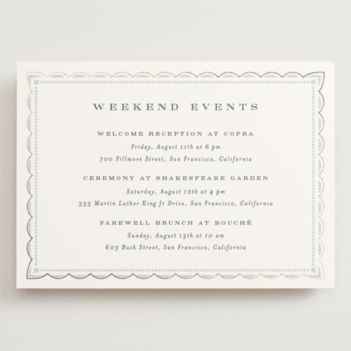 This is a dusty blue ceremony reception essentials with foil pressed by Janean Hinger called aurelia printing on signature in grand