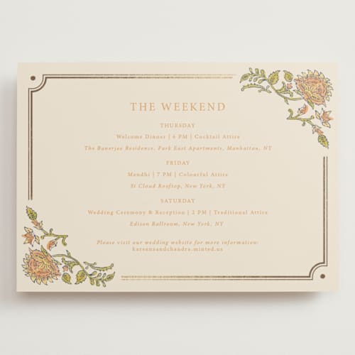 This is a ochre ceremony reception essentials with foil pressed by Hannah Bowman called marigold printing on signature in grand