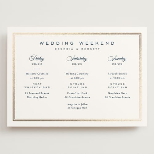 This is a royal navy ceremony reception essentials with foil pressed by Olivia Raufman called anchored printing on signature in grand