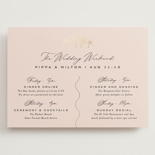 This is a blush ceremony reception essentials with foil pressed by Laura Hamm called tropical getaway printing on signature in grand