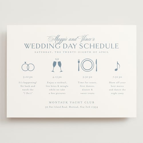 This is a dusty blue ceremony reception essentials with standard by Jennifer Postorino called coastal charm printing on signature in grand