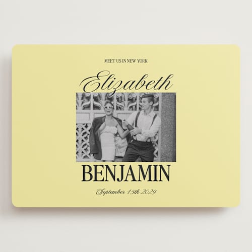 This is a butter save the date with standard by Helena Vitto called the eternal printing on recycled smooth signature in grand