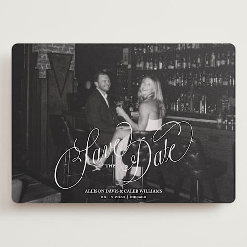This is a cloud save the date with standard by Kate Ahn called griffin printing on recycled smooth signature in grand