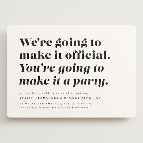 This is a panda wedding invitations with standard by Lea Delaveris called make it official printing on signature in grand