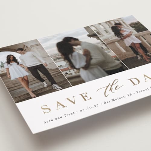This is a eclipse petite save the dates with foil pressed by Andrea Cernin called minimal elegance printing on recycled smooth signature in petite