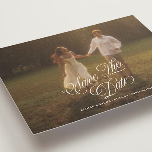 This is a ivory petite save the dates with standard by Shirley Lin Schneider called classic romanticism printing on recycled smooth signature in petite
