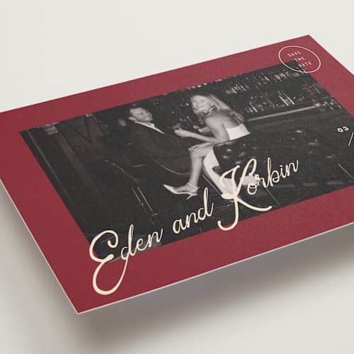 This is a campari petite save the dates with standard by Susan Zinader called cocktail hour printing on recycled smooth signature in petite
