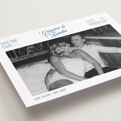 This is a lake petite save the dates with standard by Robert and Stella called opening titles printing on recycled smooth signature in petite
