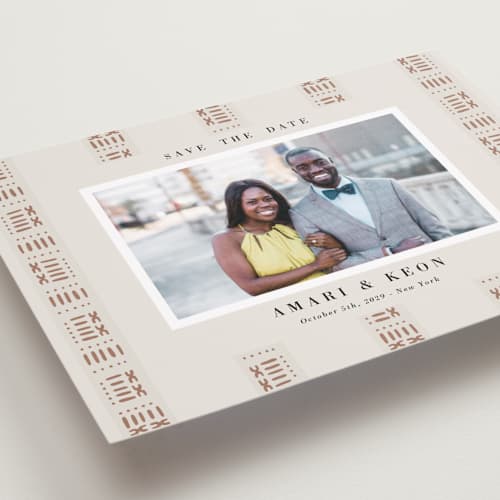 This is a ivory petite save the dates with standard by Oma N. Ramkhelawan called amari printing on recycled smooth signature in petite