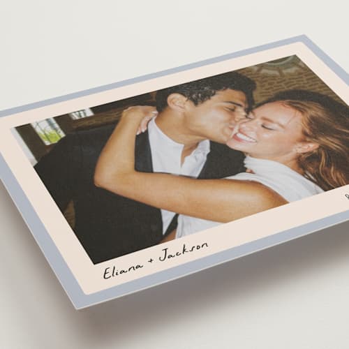 This is a sky petite save the dates with standard by Alethea and Ruth called snapshot border printing on recycled smooth signature in petite