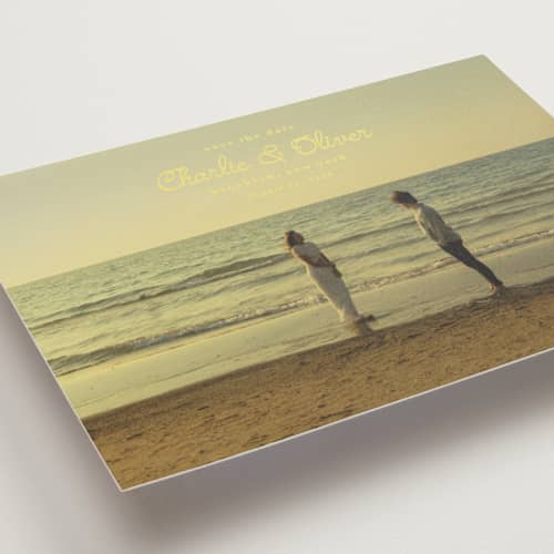 This is a lemon petite save the dates with standard by Kristie Kern called aesthetic printing on recycled smooth signature in petite