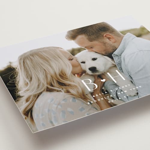This is a quartz petite save the dates with standard by Kristie Kern called bella printing on recycled smooth signature in petite