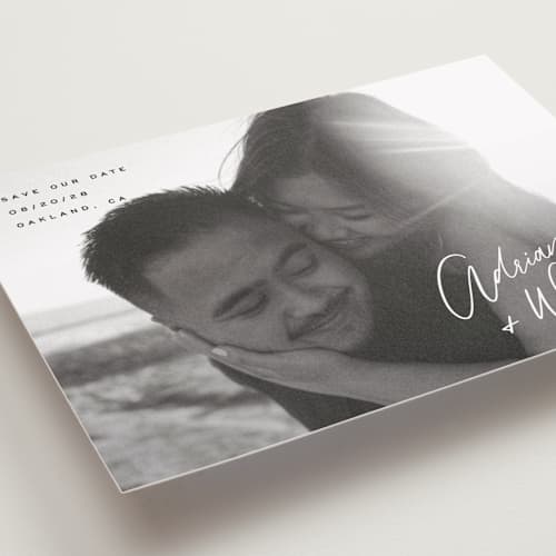 This is a cotton petite save the dates with standard by Hooray Creative called adriana printing on recycled smooth signature in petite