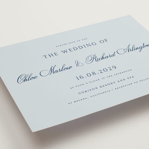 This is a sky petite wedding invitations with standard by Kelly Schmidt called landscape script printing on signature in petite