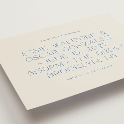 This is a cerulean petite wedding invitations with standard by Ellen Schlegelmilch called brooklyn printing on signature in petite