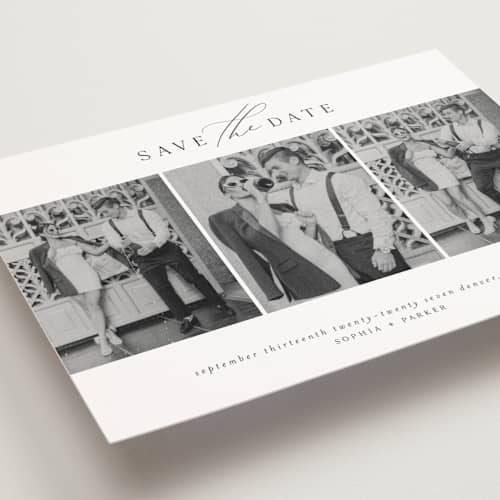 This is a dusk save the date postcards with standard by Grace Kreinbrink called scripted multi printing on signature in postcard