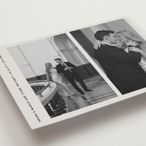 This is a stone save the date postcards with standard by Becky Nimoy called diptych photos printing on signature in postcard