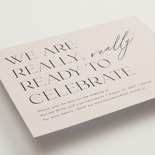 This is a blush save the date postcards with standard by Amy Payne called really really ready printing on signature in postcard