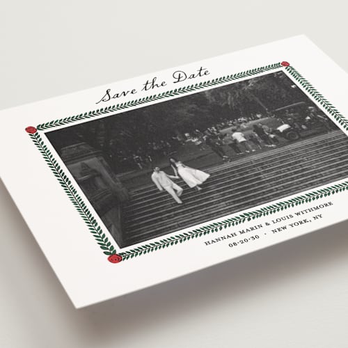 This is a rose save the date postcards with standard by Studio Suku called garden rose printing on signature in postcard
