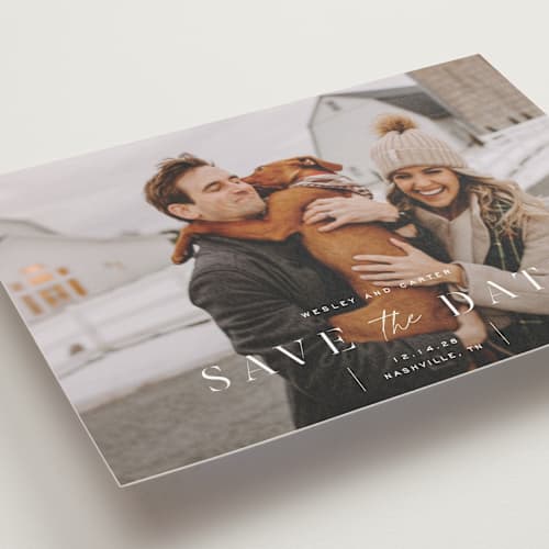 This is a cloud save the date postcards with standard by Sara Hicks Malone called modern stencil printing on signature in postcard