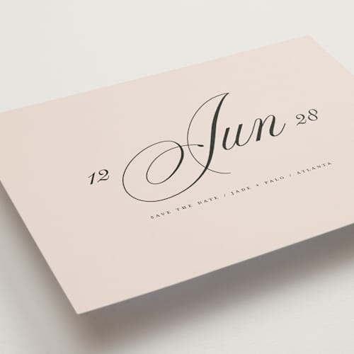 This is a champagne save the date postcards with standard by Lori Wemple called simple date printing on signature in postcard