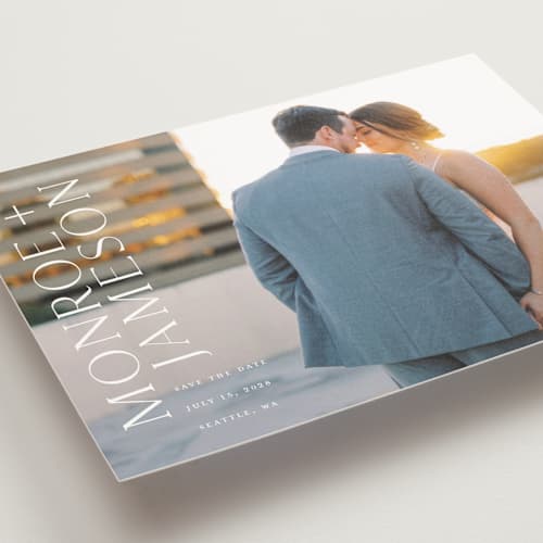 This is a quartz save the date postcards with standard by Angela Garrick called carefree printing on signature in postcard