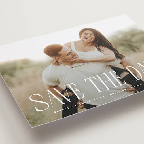 This is a cloud save the date postcards with standard by JoAnn Jinks called headlined printing on signature in postcard