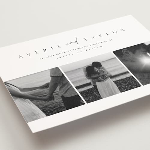 This is a tuxedo save the date postcards with standard by Kate Ahn called from us printing on signature in postcard