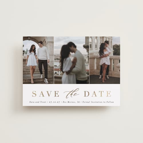 This is a eclipse petite save the dates with foil pressed by Andrea Cernin called minimal elegance printing on recycled smooth signature in petite