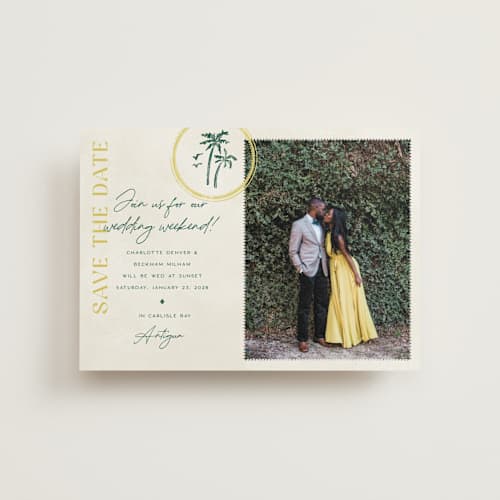 This is a island citrus petite save the dates with standard by Pixel and Hank called coastal drift printing on recycled smooth signature in petite