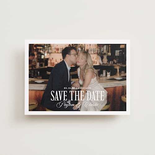 This is a milan petite save the dates with standard by chocomocacino called kroštule printing on recycled smooth signature in petite
