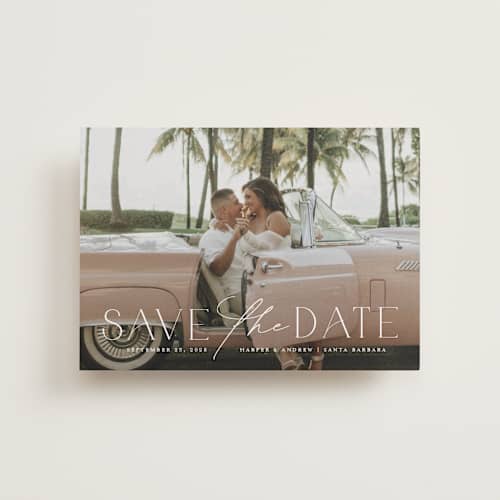 This is a snow petite save the dates with standard by Yaling Hou Suzuki called a fun ride printing on recycled smooth signature in petite