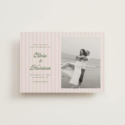 This is a blush petite save the dates with standard by Ellen Schlegelmilch called harrison printing on recycled smooth signature in petite