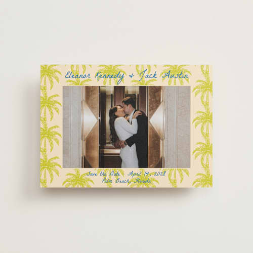 This is a limon petite save the dates with standard by Megan Davis called palm beach printing on recycled smooth signature in petite