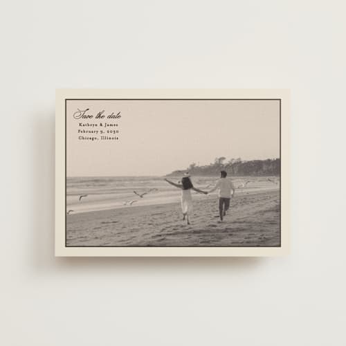 This is a chocolate petite save the dates with standard by Ellen Schlegelmilch called kathryn printing on recycled smooth signature in petite
