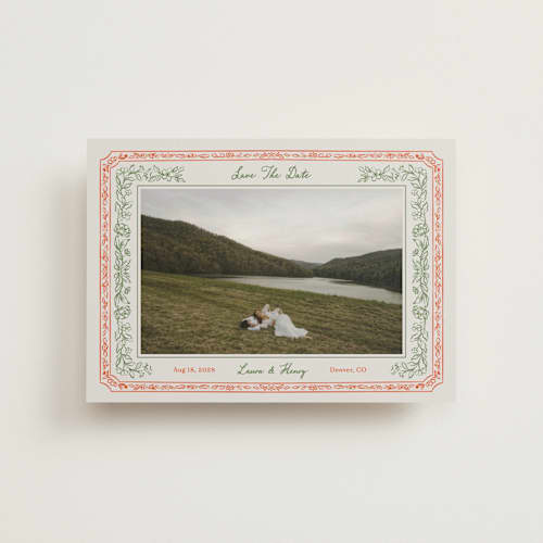 This is a vintage petite save the dates with standard by Elly called romantic floral printing on recycled smooth signature in petite