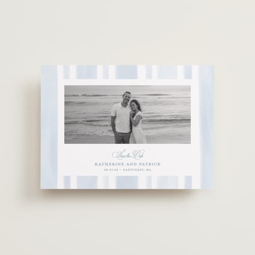 This is a ocean petite save the dates with standard by Creo Study called coastal crest printing on recycled smooth signature in petite