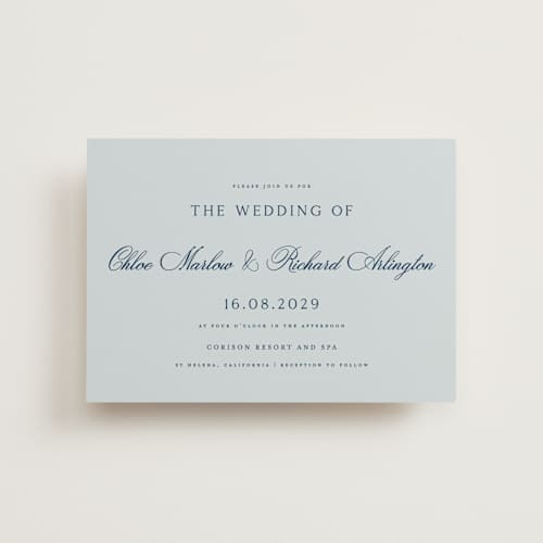 This is a sky petite wedding invitations with standard by Kelly Schmidt called landscape script printing on signature in petite