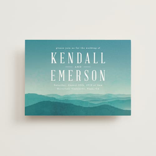 This is a sky petite wedding invitations with standard by Kelly Schmidt called misty mountain range printing on signature in petite