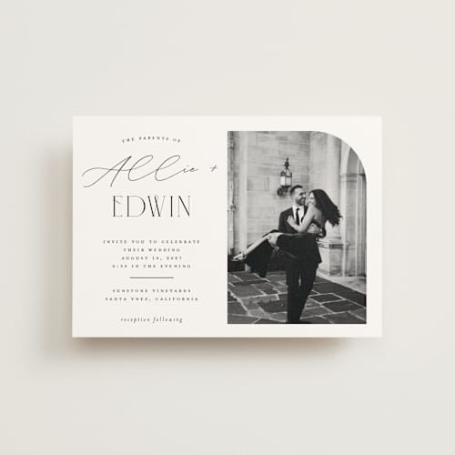 This is a pearl petite wedding invitations with standard by Christie Garcia called everly printing on signature in petite