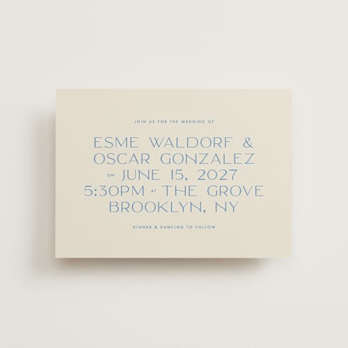 This is a cerulean petite wedding invitations with standard by Ellen Schlegelmilch called brooklyn printing on signature in petite