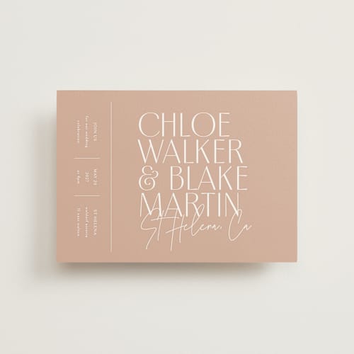 This is a terracotta petite wedding invitations with standard by Kelly Schmidt called overlap printing on signature in petite