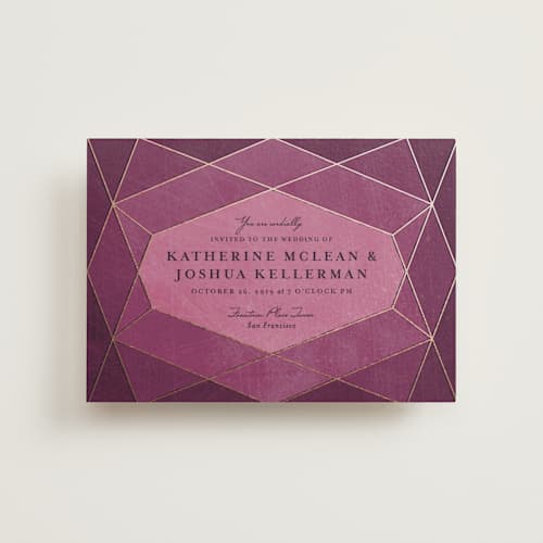 This is a amethyst petite wedding invitations with standard by Rebecca Bowen called abstract jewel printing on signature in petite