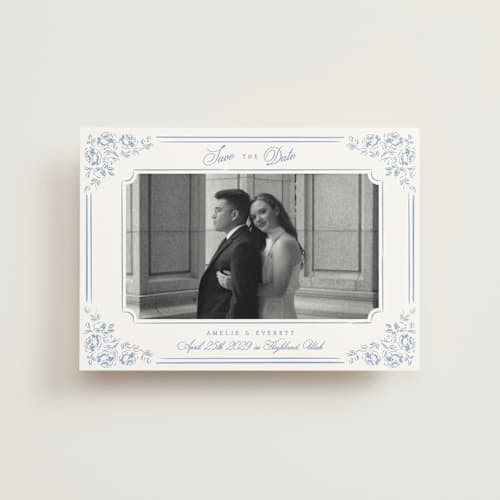 This is a sky petite save the dates with standard by Robert and Stella called constance printing on signature in petite