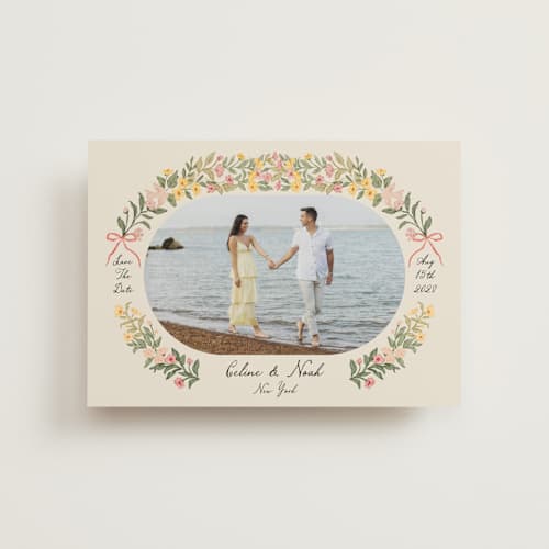 This is a spring save the date postcards with standard by Elly called spring printing on signature in postcard