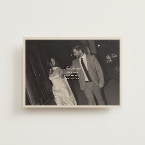 This is a cream save the date postcards with standard by Ellen Schlegelmilch called louie printing on signature in postcard