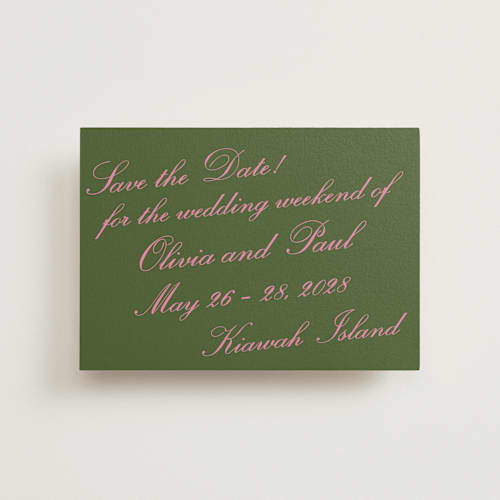 This is a moss save the date postcards with standard by Megan Davis called kiawah printing on signature in postcard