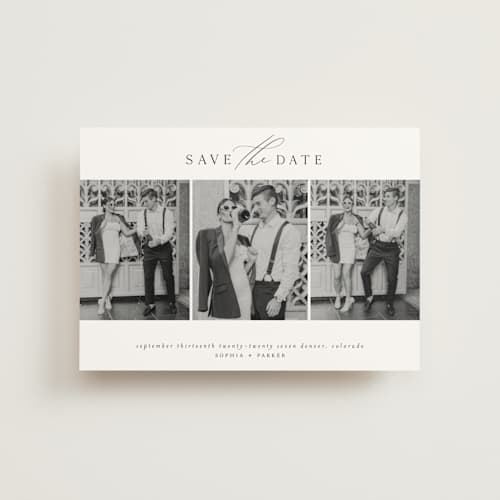 This is a dusk save the date postcards with standard by Grace Kreinbrink called scripted multi printing on signature in postcard