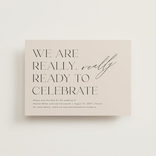 This is a blush save the date postcards with standard by Amy Payne called really really ready printing on signature in postcard