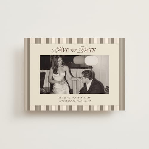 This is a maroon save the date postcards with standard by Pati Cascino called sienna printing on signature in postcard